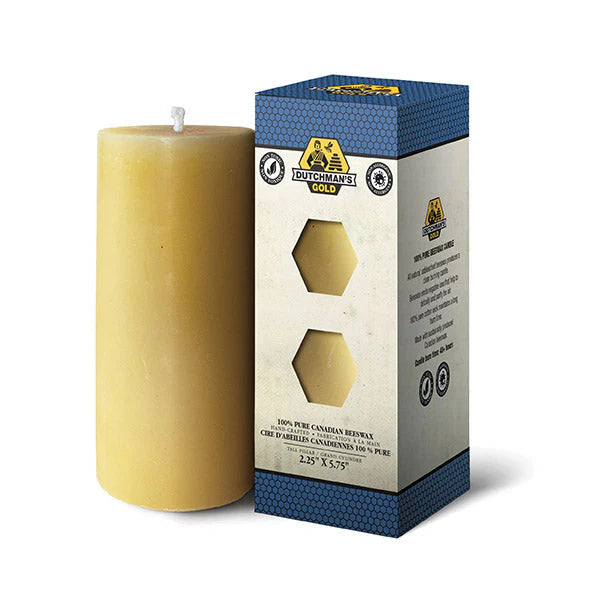 Dutchman’s Gold Handcrafted Beeswax Pillar Candle (Tall), 100% Natural & Pure, Long-Lasting, Air-Purifying, Hypoallergenic, Perfect for Meditation, Sleep, and Stress Relief, Made in Canada