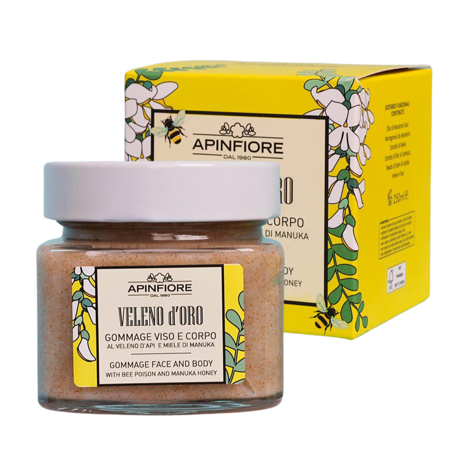 Apinfiore Facial & Body Scrub for Sensitive Skin – Gentle Exfoliation with Bee Venom and Manuka Honey – 250ml