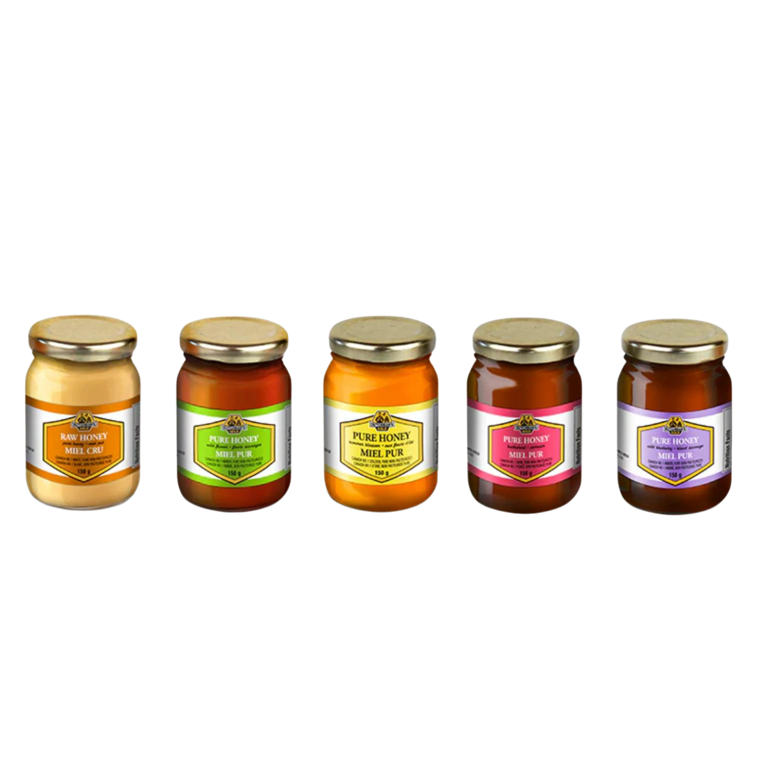 Dutchman's Gold Honey Gift Pack 5 x 150g – Assorted Pure Canadian Honeys, Perfect for Gifting & Tasting