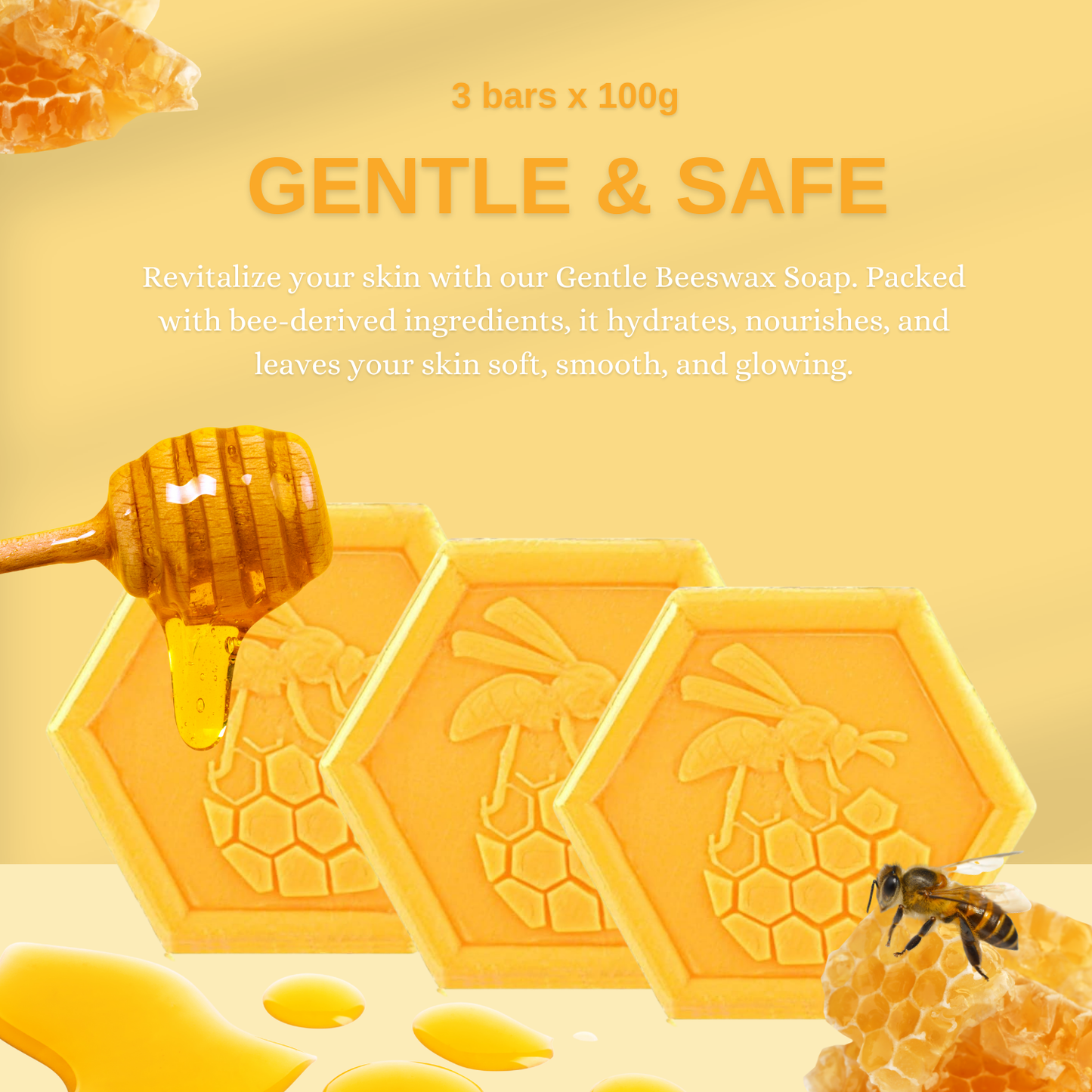 Organic Beeswax & Honey Soap 100g x3 – Natural Handcrafted Moisturizing Face & Body Soap for Sensitive Skin