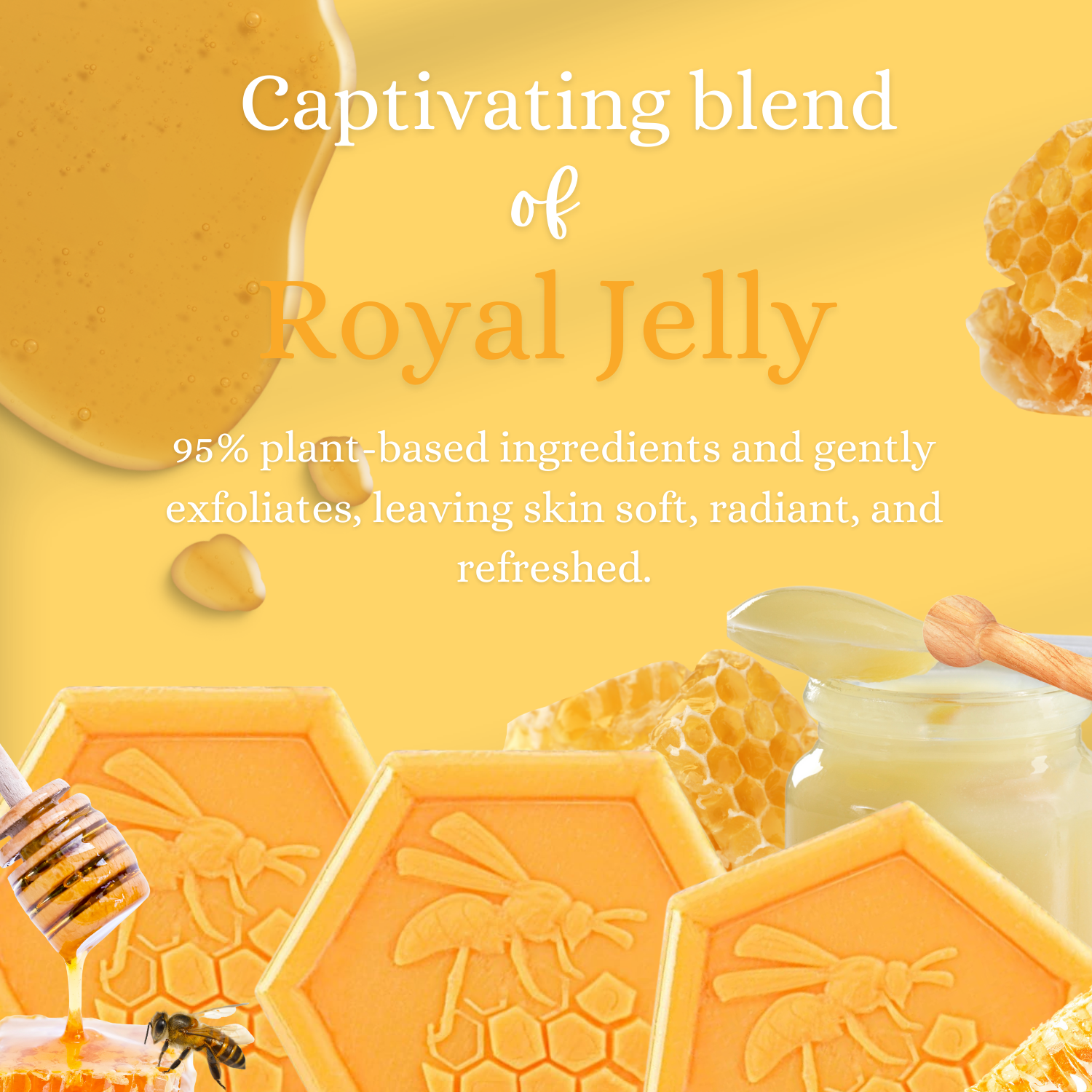 Apinfiore Natural Vegetable Soap with Honey and Royal Jelly – 100% Handmade, Moisturizing & Nourishing – Gentle Cleansing for Face, Hands & Body – Hydrating, Softening & Enriched with Antioxidants – Suitable for All Skin Types – Pack of 3 Bars (100g Each)
