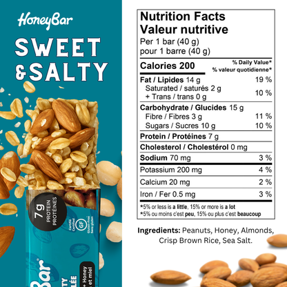 HoneyBar Sweet & Salty Snack Bars with Almonds & Sea Salt – Gluten-Free, Vegetarian | 5 x 40g