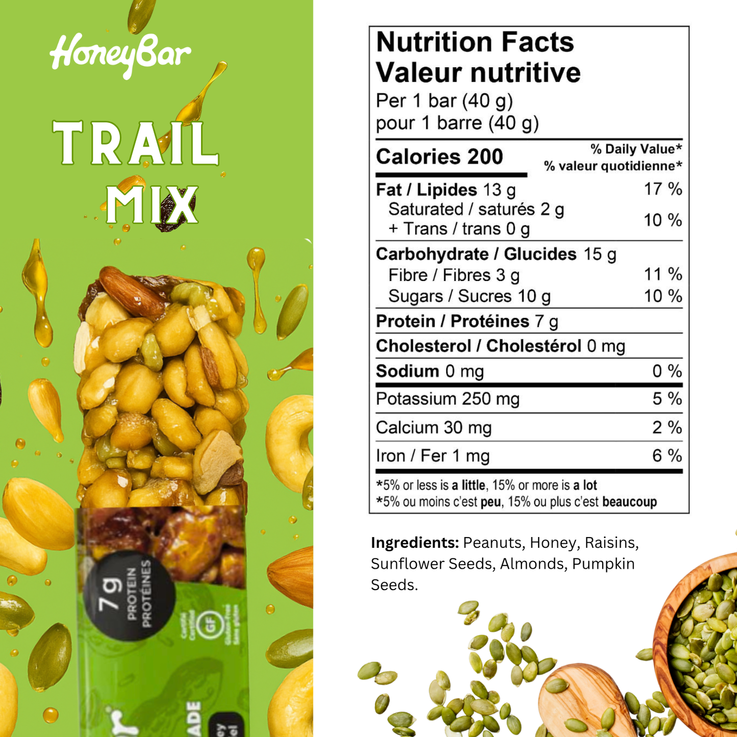 HoneyBar Trail Mix Snack Bars - Gluten-Free & Non-GMO, 40g x 5