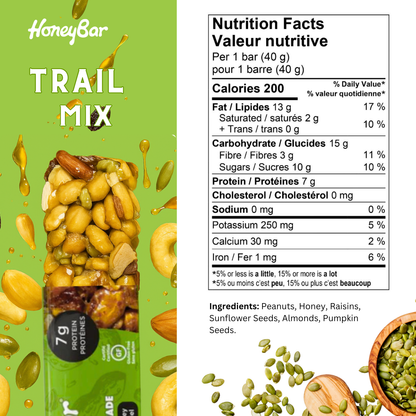 HoneyBar Trail Mix Snack Bars - Gluten-Free & Non-GMO, 40g x 5
