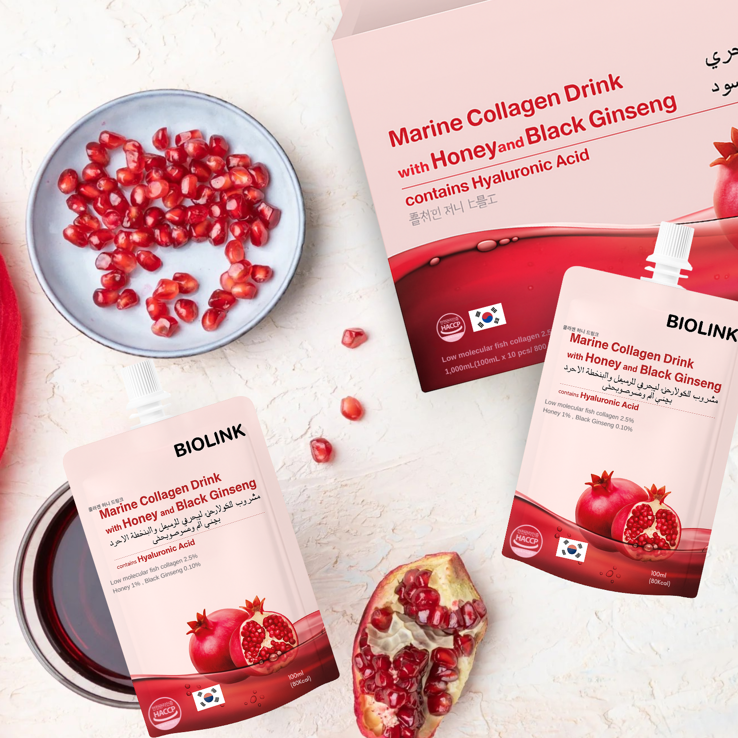 Biolink Marine Collagen Drink 10x100ml – Hyaluronic Acid, Collagen, Black Ginseng & Pomegranate