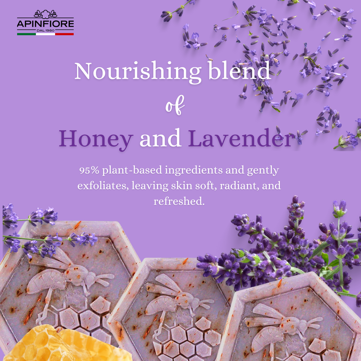 Organic Honey & Lavender Soap Bar 100g x3 – Handmade Antioxidant Moisturizing Soap for Face & Body