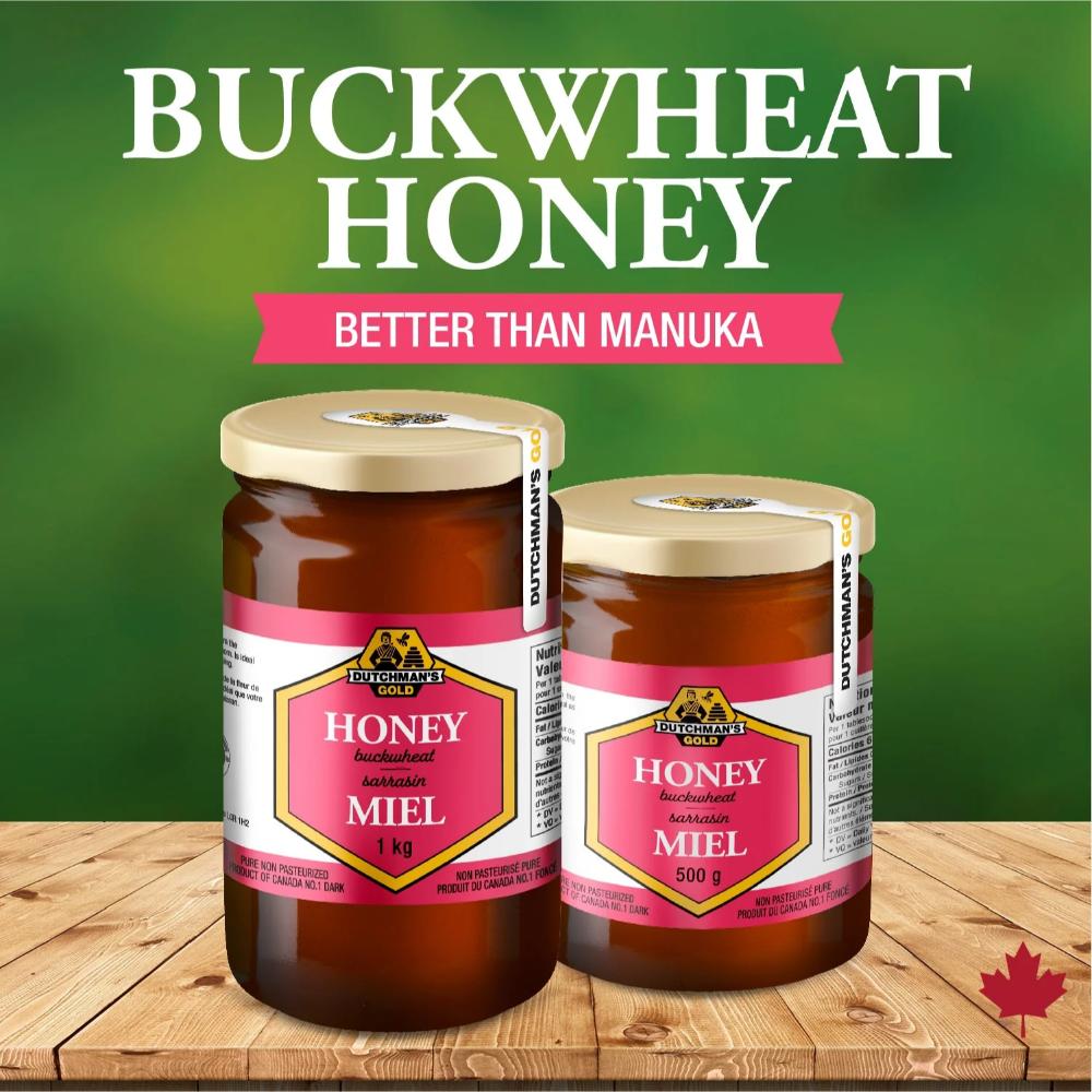 Dutchman's Gold Buckwheat Liquid Honey - 500g, Pure & Natural Buckwheat Honey, 100% Made in Canada, Rich Flavor, No Additives, Great for Tea, Baking, Cooking & Health Benefits