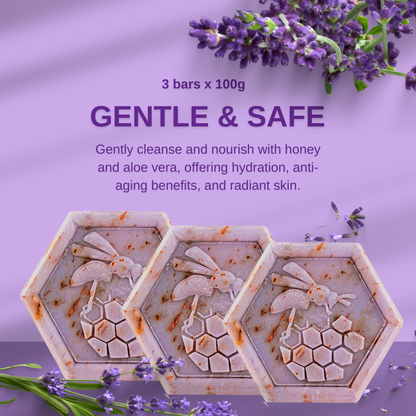Organic Honey & Lavender Soap Bar 100g x3 – Handmade Antioxidant Moisturizing Soap for Face & Body