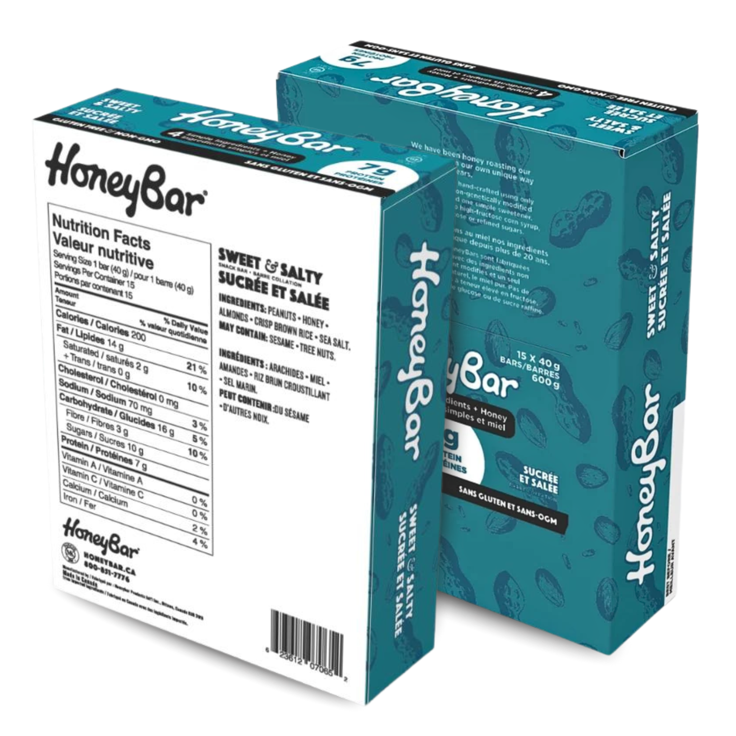 HoneyBar Sweet & Salty Snack Bars, Almond & Sea Salt, Gluten-Free & Non-GMO, 40g x 15