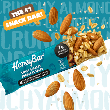 HoneyBar Sweet & Salty Snack Bars, Almond & Sea Salt, Gluten-Free & Non-GMO, 40g x 15