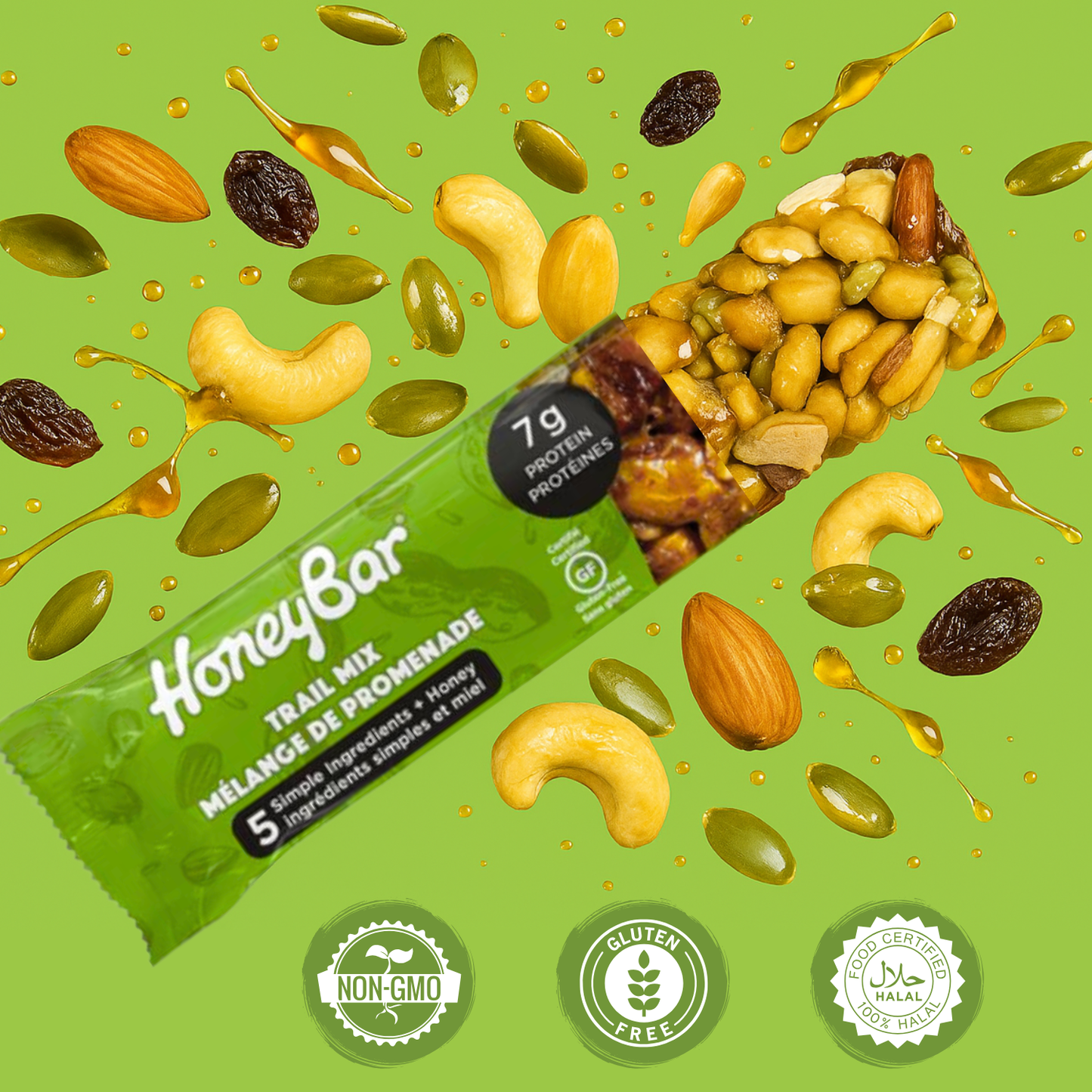 HoneyBar Trail Mix Snack Bars - Raisins & Pumpkin Seeds, Gluten-Free & Non-GMO, 40g x 15