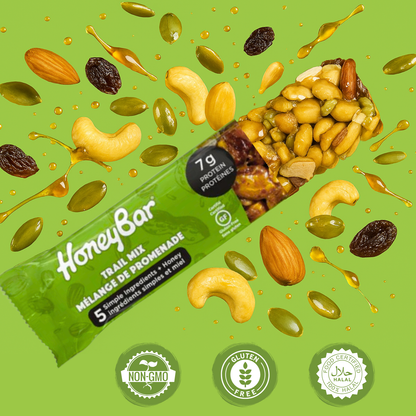 HoneyBar Trail Mix Snack Bars - Raisins & Pumpkin Seeds, Gluten-Free & Non-GMO, 40g x 15