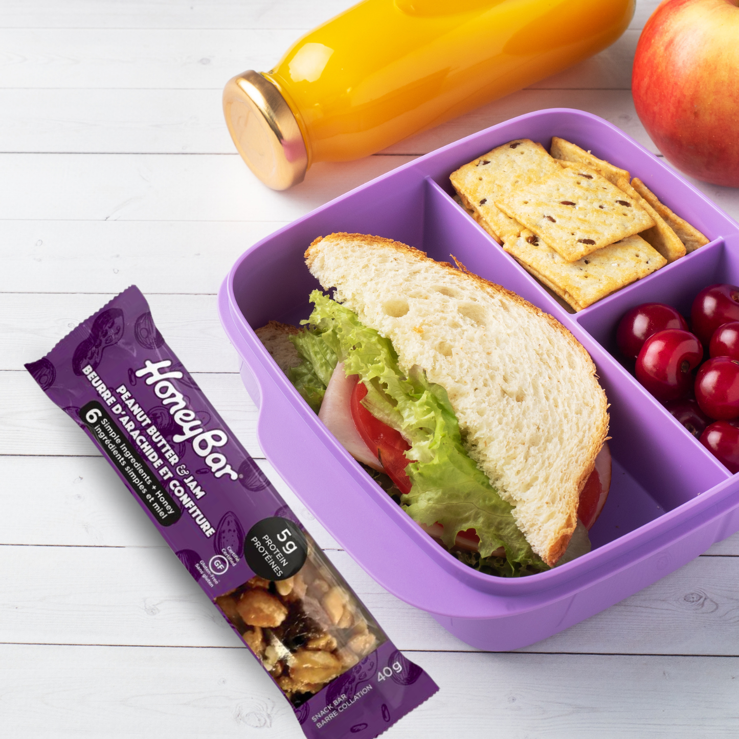 HoneyBar Peanut Butter & Jam Snack Bars – Real Cranberries, Raisins & Crunchy Almonds | Gluten-Free, Non-GMO, Vegetarian | 15 x 40g