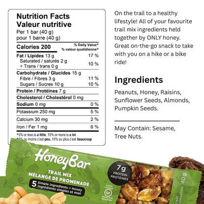 HoneyBar Trail Mix Snack Bars - Raisins & Pumpkin Seeds, Gluten-Free & Non-GMO, 40g x 15