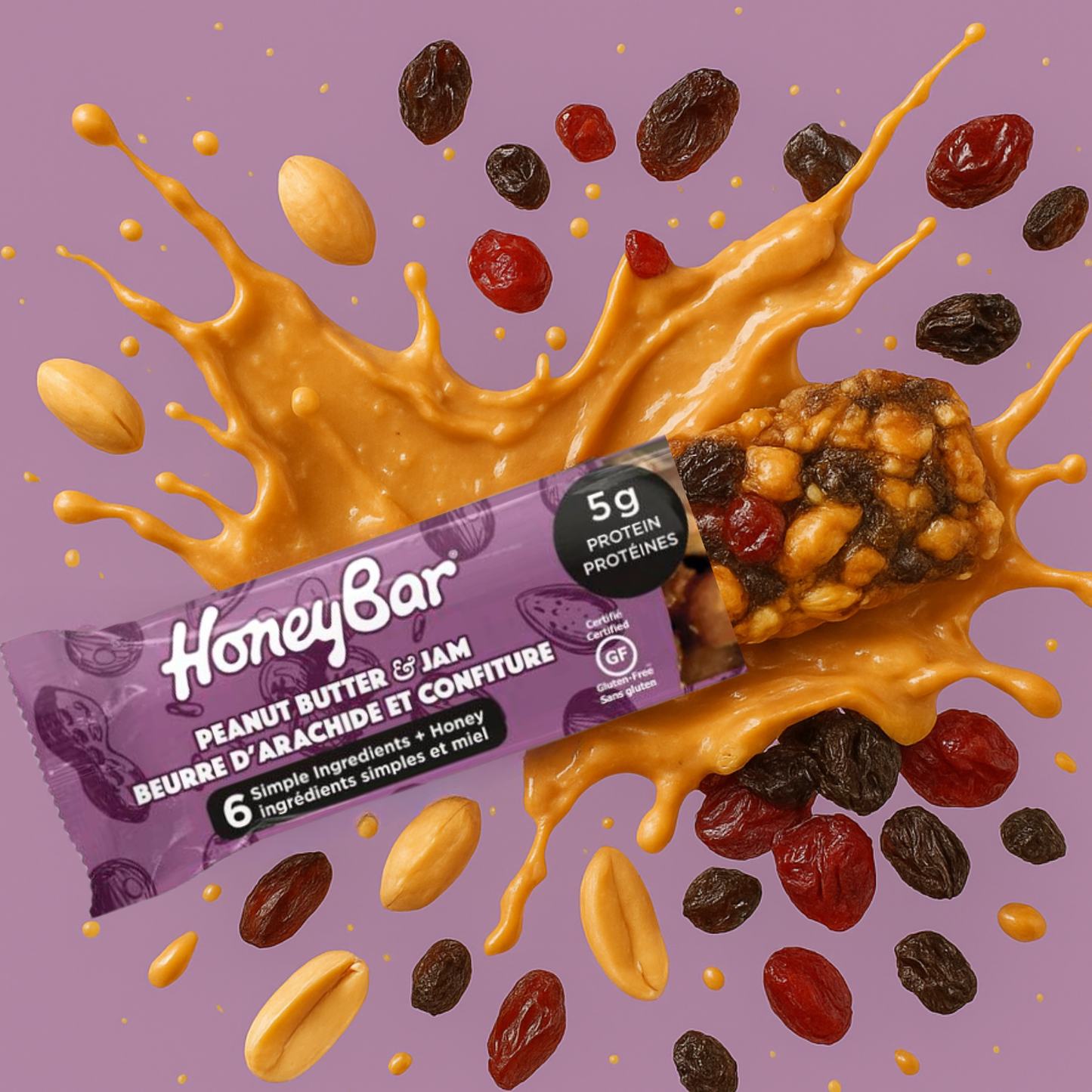 HoneyBar Peanut Butter & Jam Snack Bars – Real Cranberries, Raisins & Crunchy Almonds | Gluten-Free, Non-GMO, Vegetarian | 15 x 40g