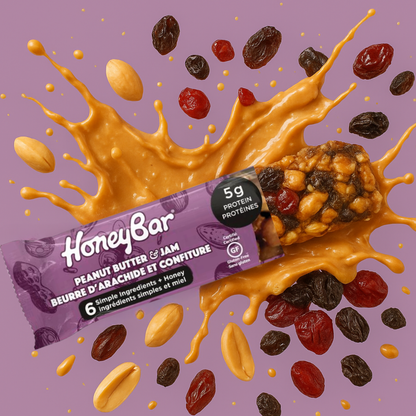 HoneyBar Peanut Butter & Jam Snack Bars – Real Cranberries, Raisins & Crunchy Almonds | Gluten-Free, Non-GMO, Vegetarian | 15 x 40g