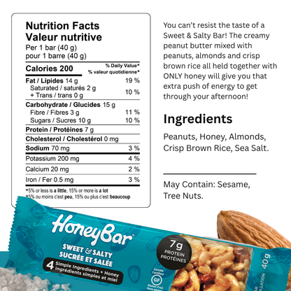 HoneyBar Sweet & Salty Snack Bars, Almond & Sea Salt, Gluten-Free & Non-GMO, 40g x 15
