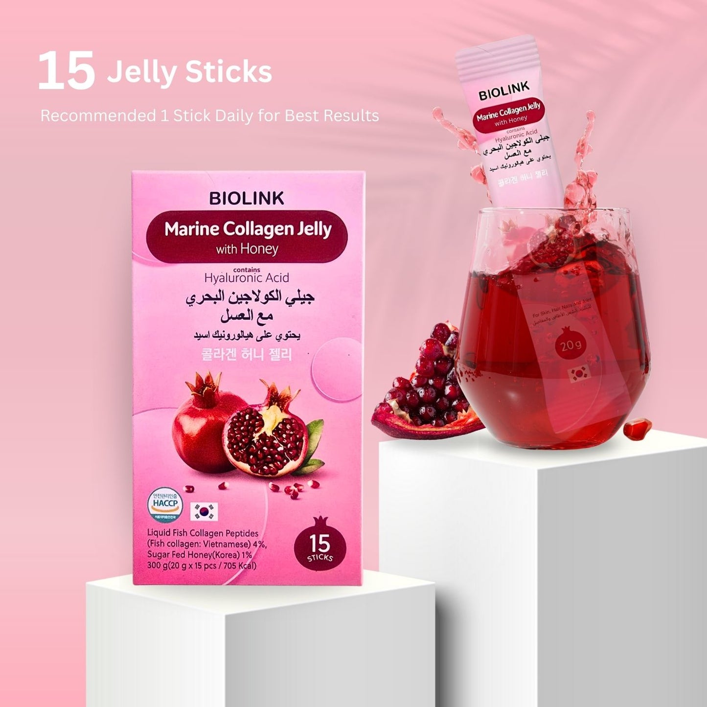 Biolink Marine Collagen Jelly 20g x15 for Hair Skin Nails with Hyaluronic Acid