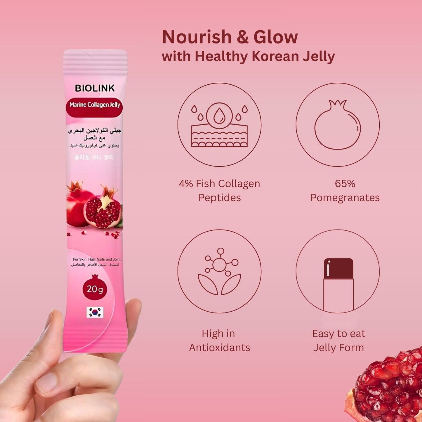Biolink Marine Collagen Jelly 20g x15 for Hair Skin Nails with Hyaluronic Acid