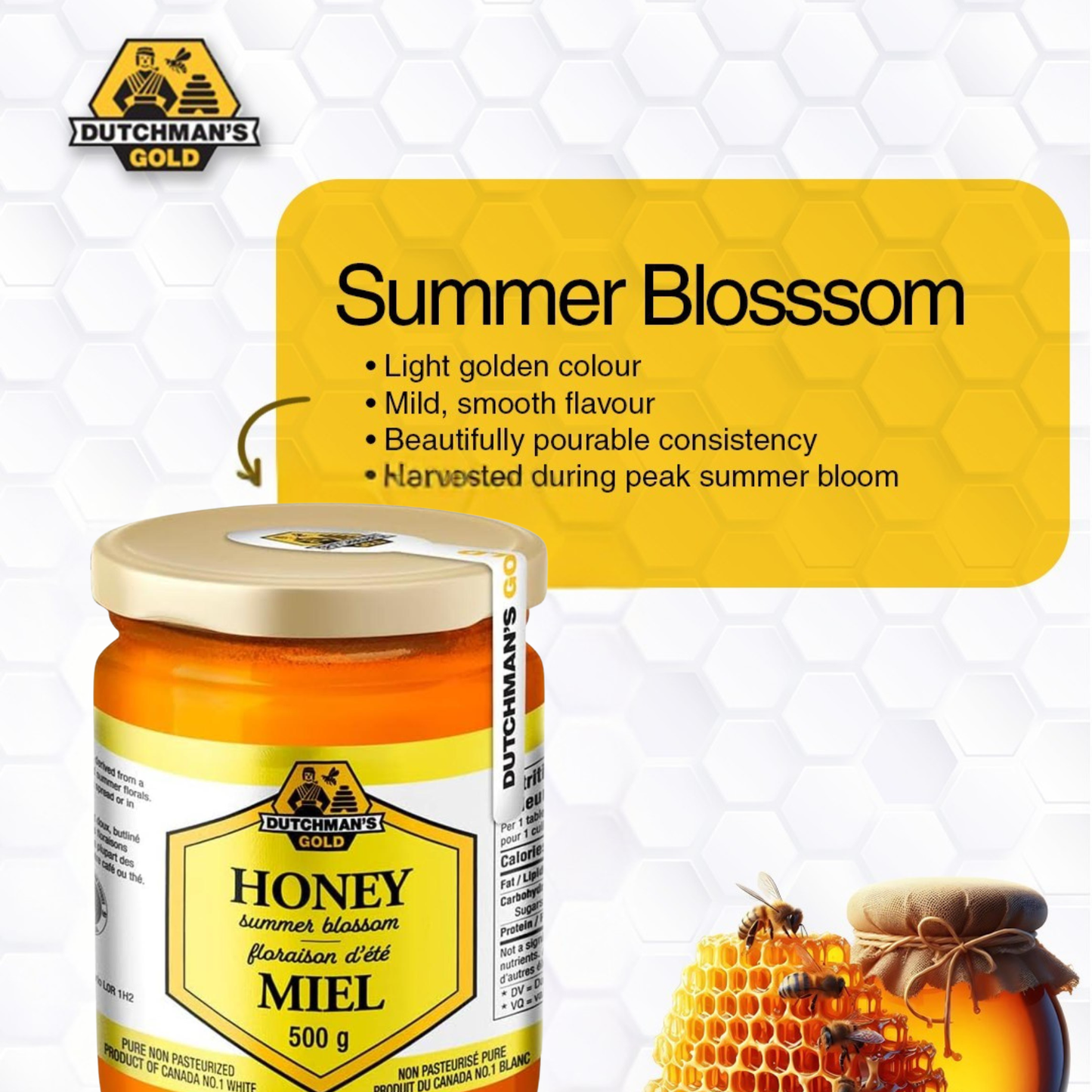 Summer Blossom Honey 500g – Pure Unpasteurized, Rich in Enzymes & Antioxidants