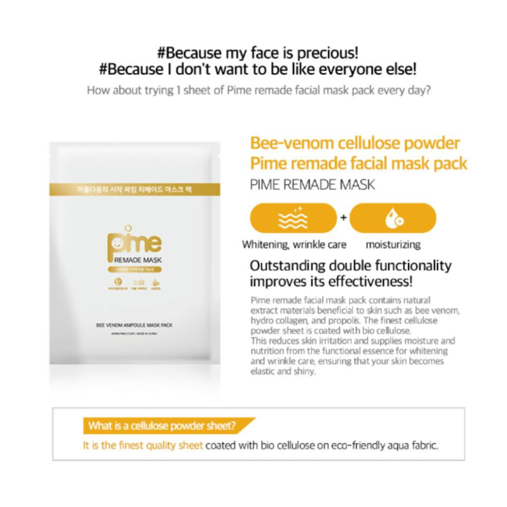 PIME Bee Venom Collagen Sheet Mask 5-Pack x2 – 10 Sheets Korean Skincare, Acne-Prone & Sensitive Skin, Overnight Face Mask for Soothing, Hydrating, Anti-Aging, Firming, Plumping & Elasticity Boost