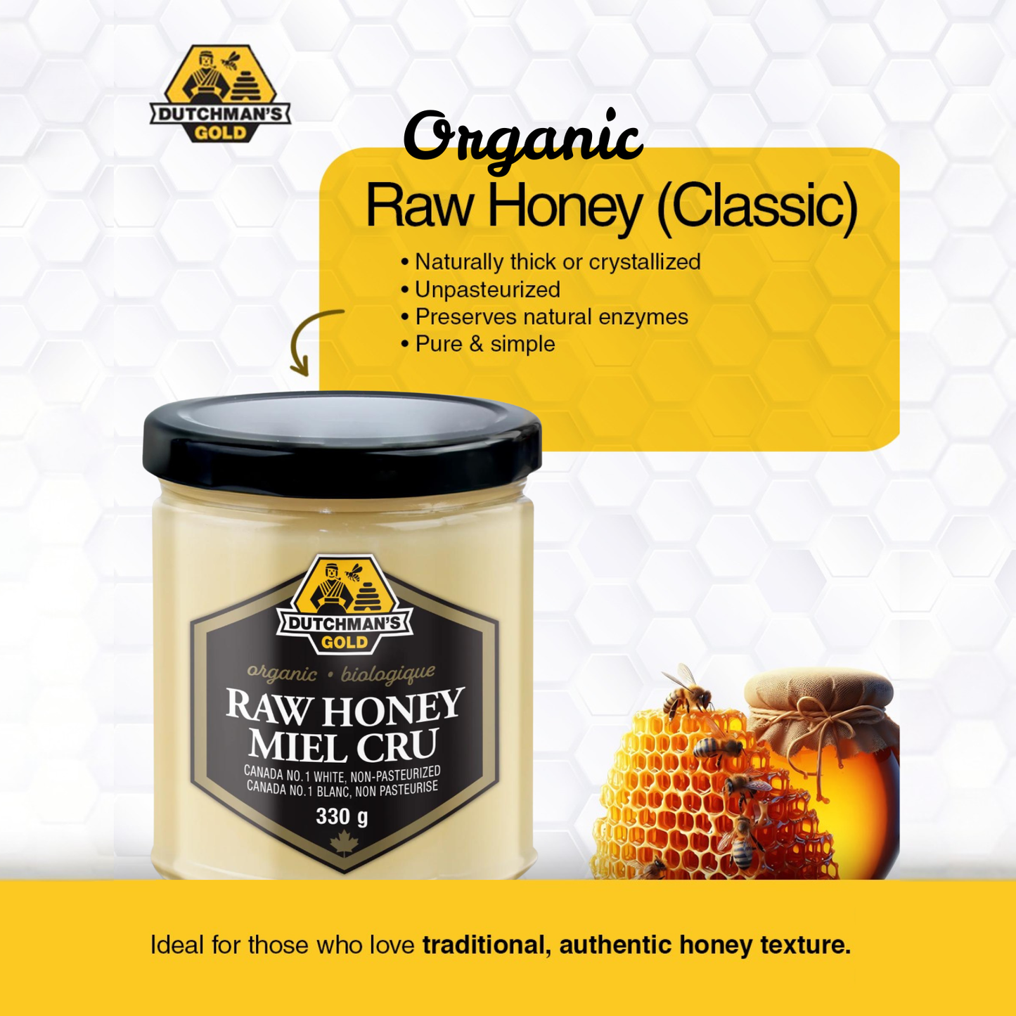 Organic Raw Honey 330g – 100% Pure & Unfiltered Creamy Honey, No Additives