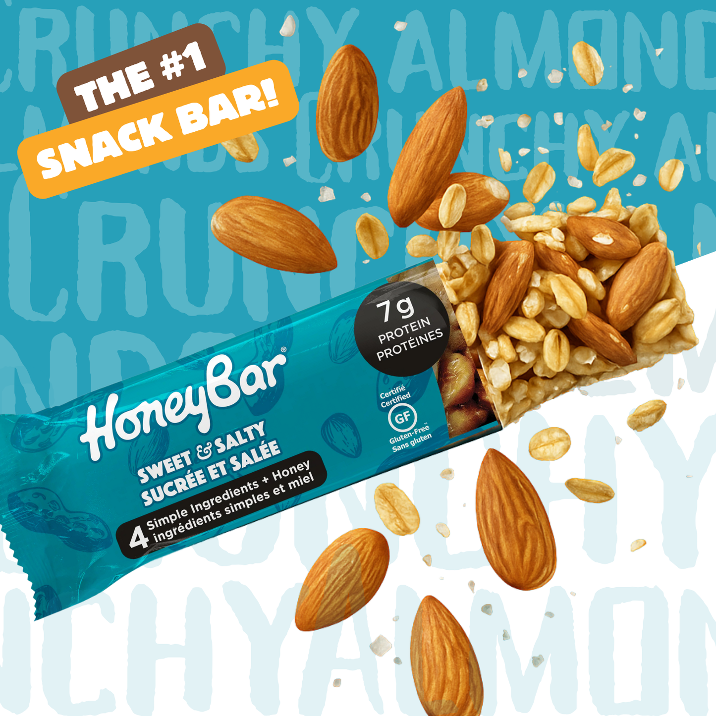 HoneyBar Sweet & Salty Snack Bars with Almonds & Sea Salt – Gluten-Free, Vegetarian | 5 x 40g