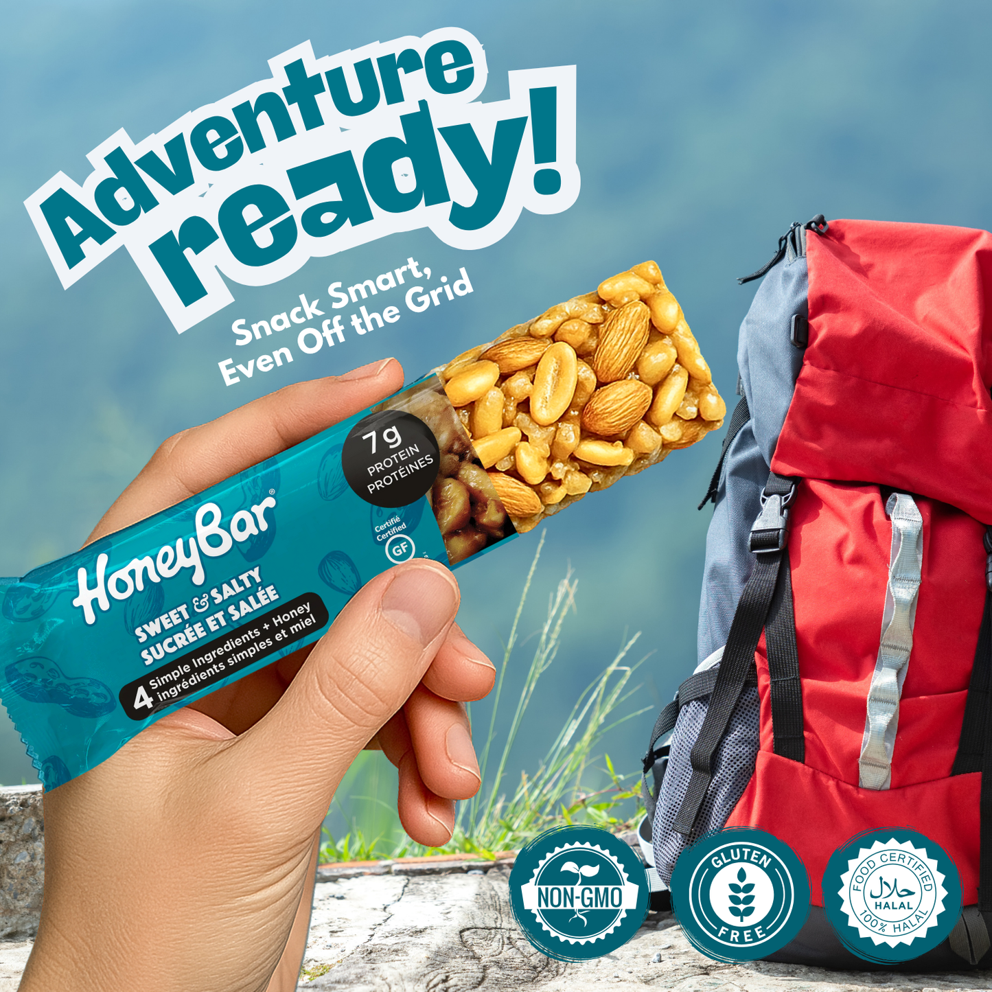 HoneyBar Sweet & Salty Snack Bars with Almonds & Sea Salt – Gluten-Free, Vegetarian | 5 x 40g