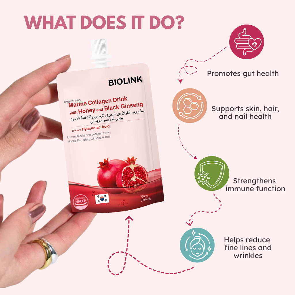 Biolink Marine Collagen Drink 10x100ml – Hyaluronic Acid, Collagen, Black Ginseng & Pomegranate