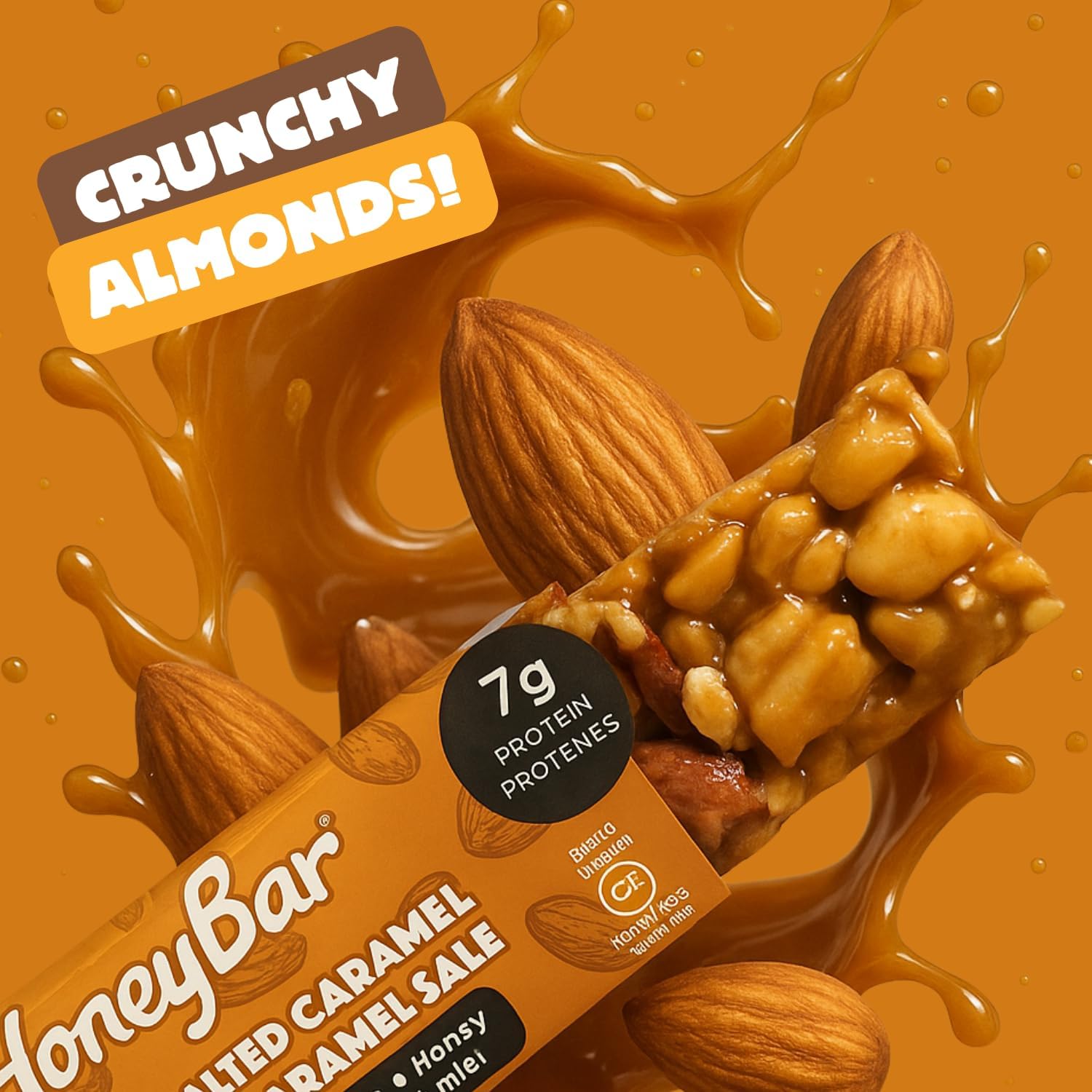 HoneyBar Almond Salted Caramel Bars – Chewy Roasted Almonds & Natural Caramel Flavor | Gluten-Free, Non-GMO, Vegetarian | 5 x 40g