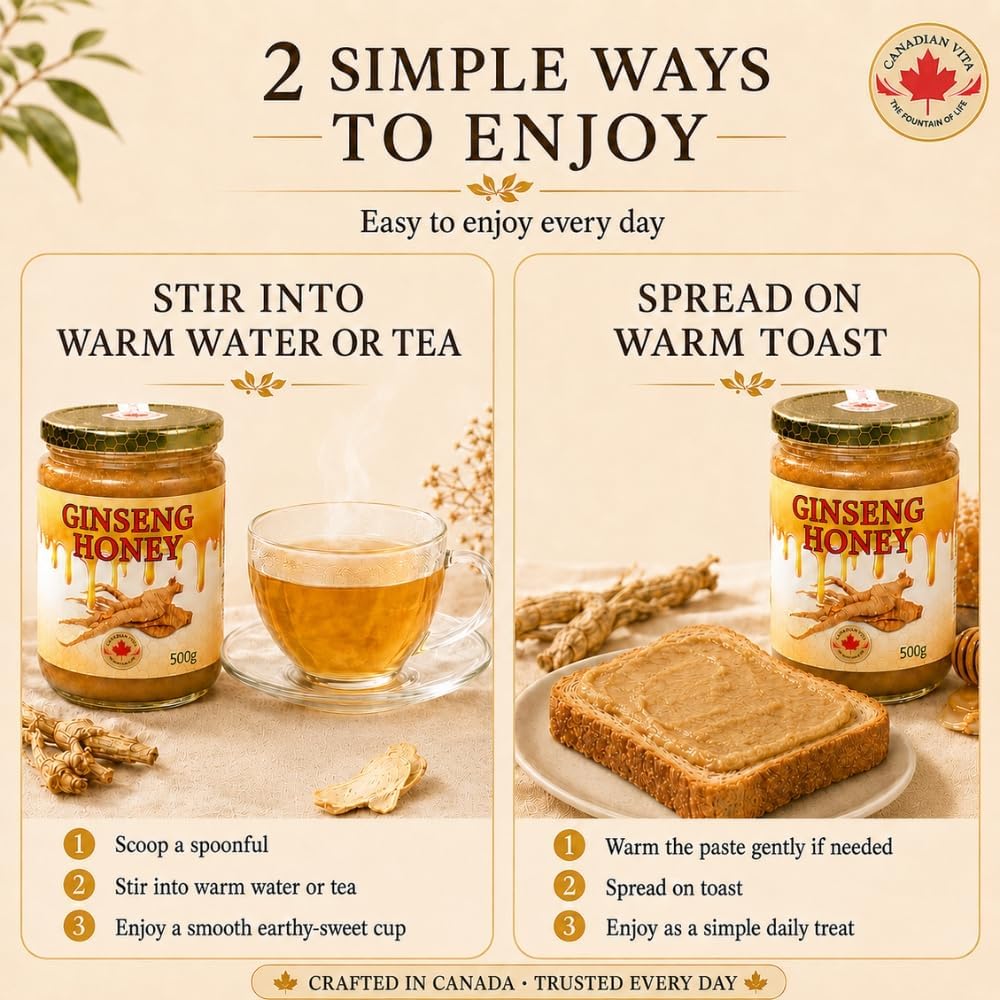 Canadian Vita Pure Ginseng Honey & Ginseng Slices – Duo Immune & Strength Booster, Natural Ginseng Supplement