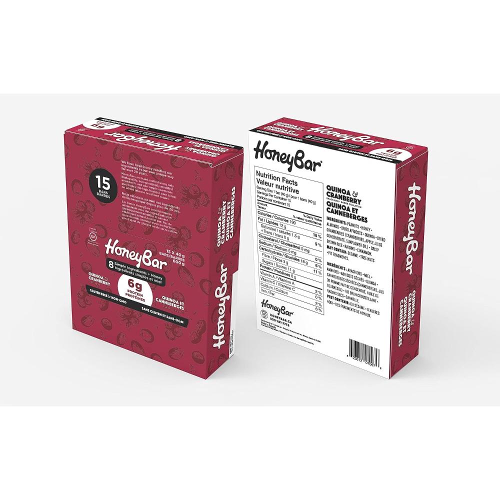 Quinoa & Cranberry Bars – Chewy and Naturally Sweetened with Honey, Made with Real Cranberries and Clean Ingredients. Gluten-Free & Vegetarian 15 x 40g