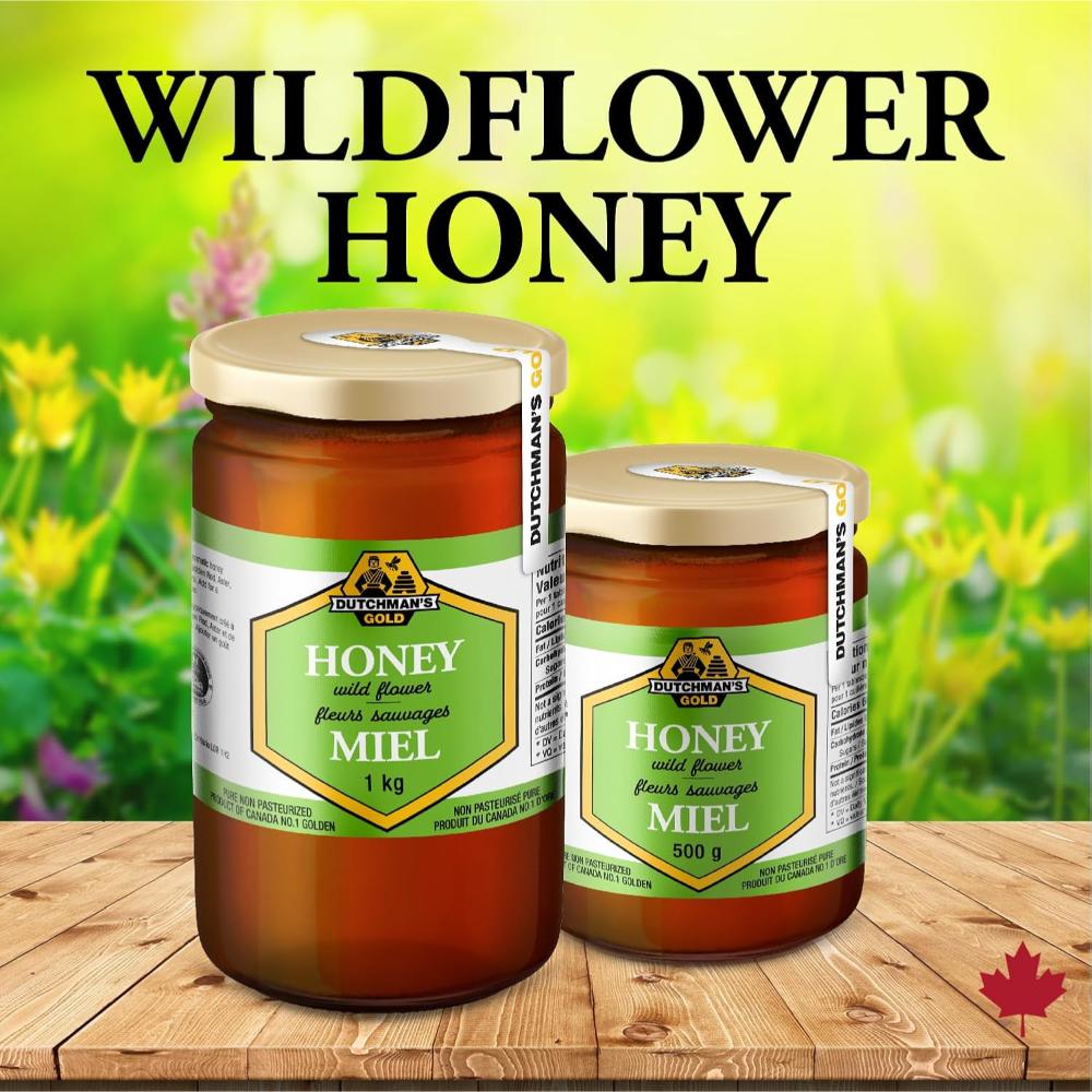 Dutchman's Gold Wildflower Liquid Honey - 1kg, 100% Pure Organic Honey, Premium Grade, No Additives, Perfect for Baking, Sweetening Drinks, and Cooking, Made in Canada