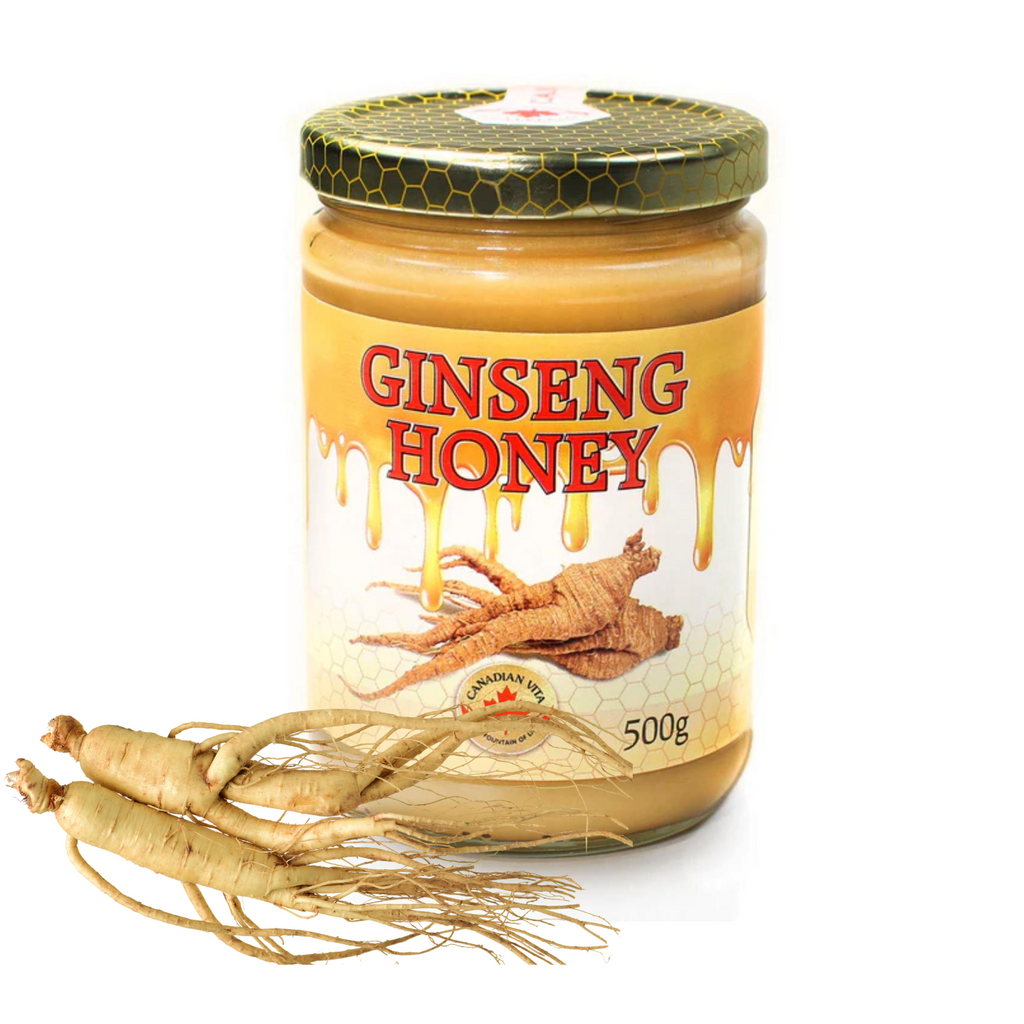 Canadian Vita Ginseng Honey 500g, 100% Natural Sweetener with Canadian Ginseng Roots, No Additives, Rich in Nutrients, Perfect for Tea, Coffee and Immune Support, Made in Canada