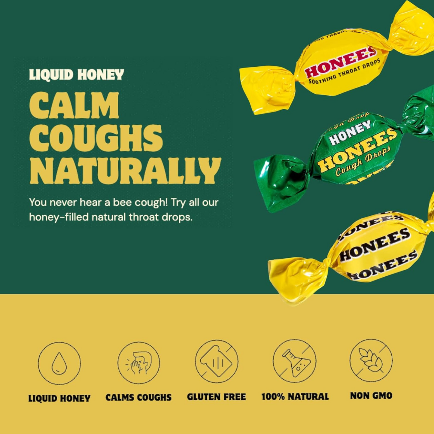 Honees Honey Lemon Cough Drops Candies 3 x 100g