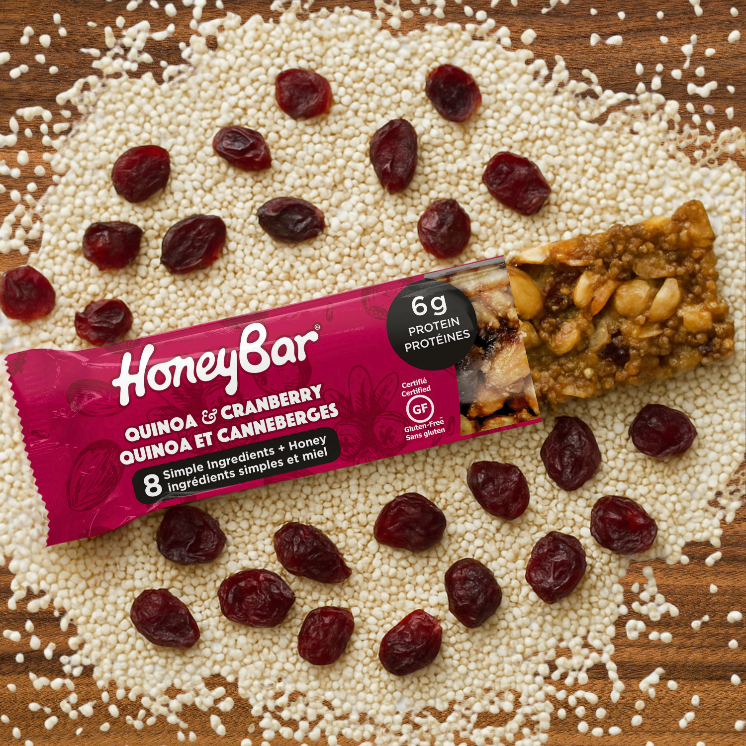 HoneyBar Healthy Quinoa Cranberry Bars | Gluten-Free, Honey-Sweetened, Real Cranberries – 5 x 40 g