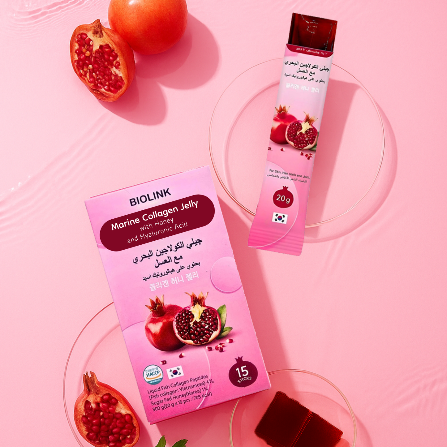 Biolink Marine Collagen Jelly 20g x15 for Hair Skin Nails with Hyaluronic Acid