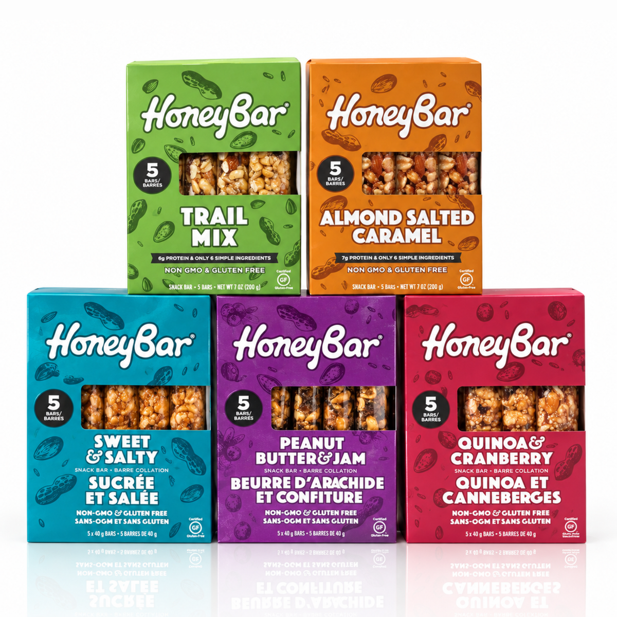 HoneyBar Assorted 5-Pack | 20 x 40g Healthy Snack Bars, Natural, Vegan, Gluten-Free, Non-GMO