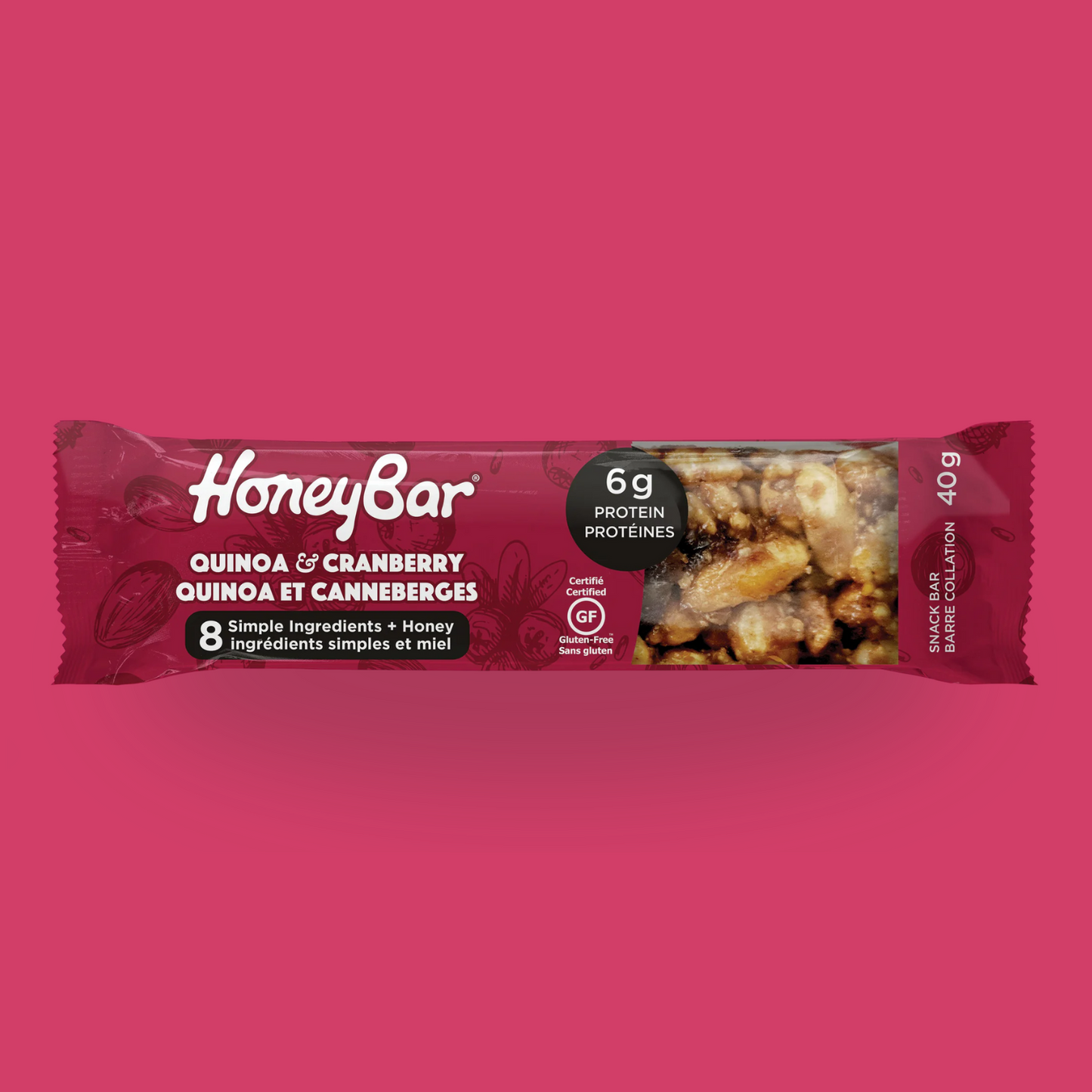 HoneyBar Quinoa & Cranberry Snack Bars - Gluten-Free & Non-GMO, 40g x 5