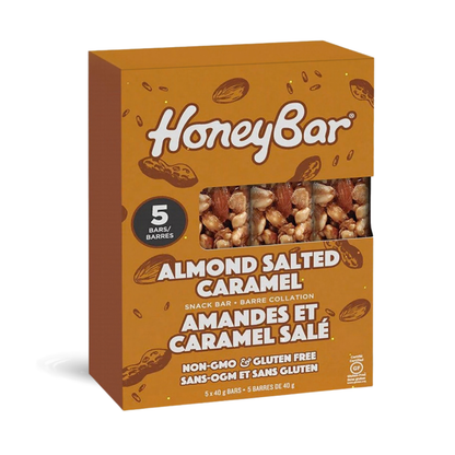 HoneyBar Almond Salted Caramel Snack Bars - Gluten-Free & Non-GMO, 40g x 5