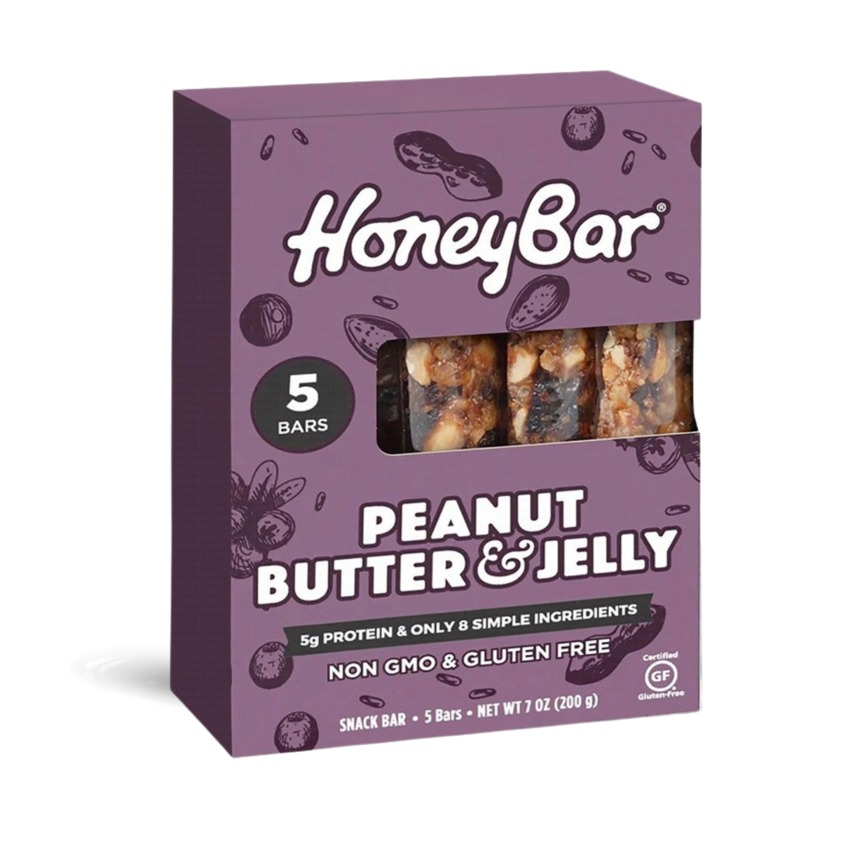 HoneyBar Peanut Butter & Jam Snack Bars - Gluten-Free & Non-GMO, 40g x 5