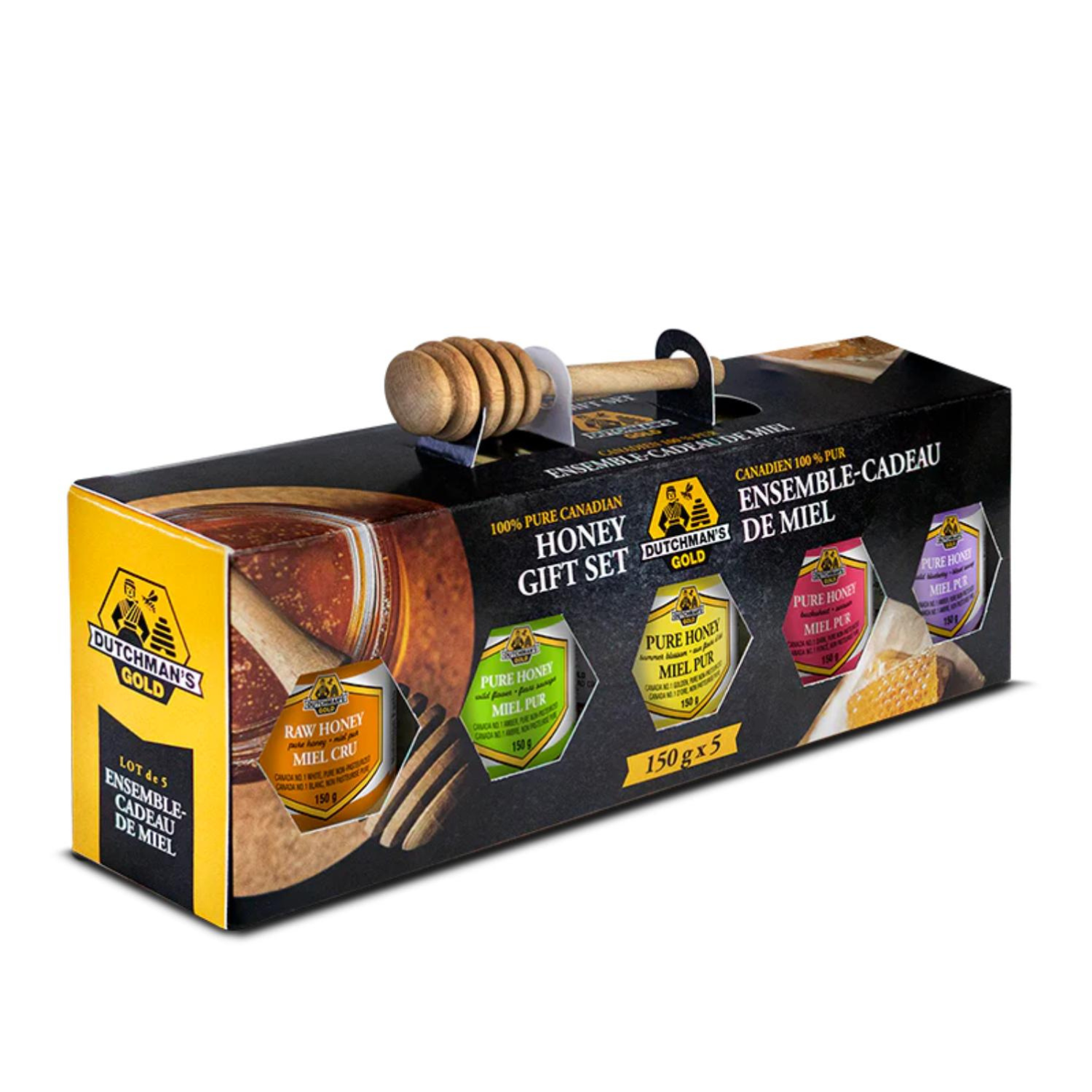 Dutchman's Gold Honey Gift Pack 5 x 150g – Assorted Pure Canadian Honeys, Perfect for Gifting & Tasting