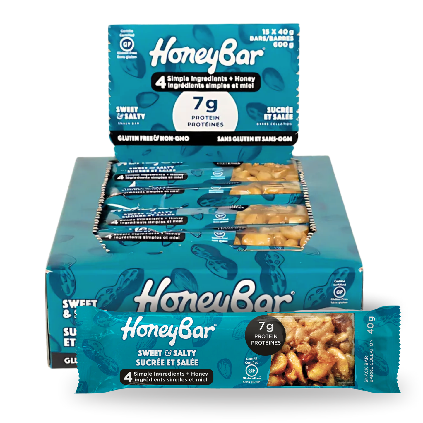 HoneyBar Sweet & Salty Snack Bars, Almond & Sea Salt, Gluten-Free & Non-GMO, 40g x 15