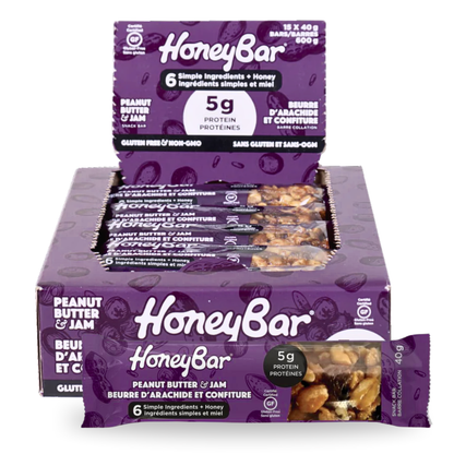 HoneyBar Peanut Butter & Jam Snack Bars – Real Cranberries, Raisins & Crunchy Almonds | Gluten-Free, Non-GMO, Vegetarian | 15 x 40g
