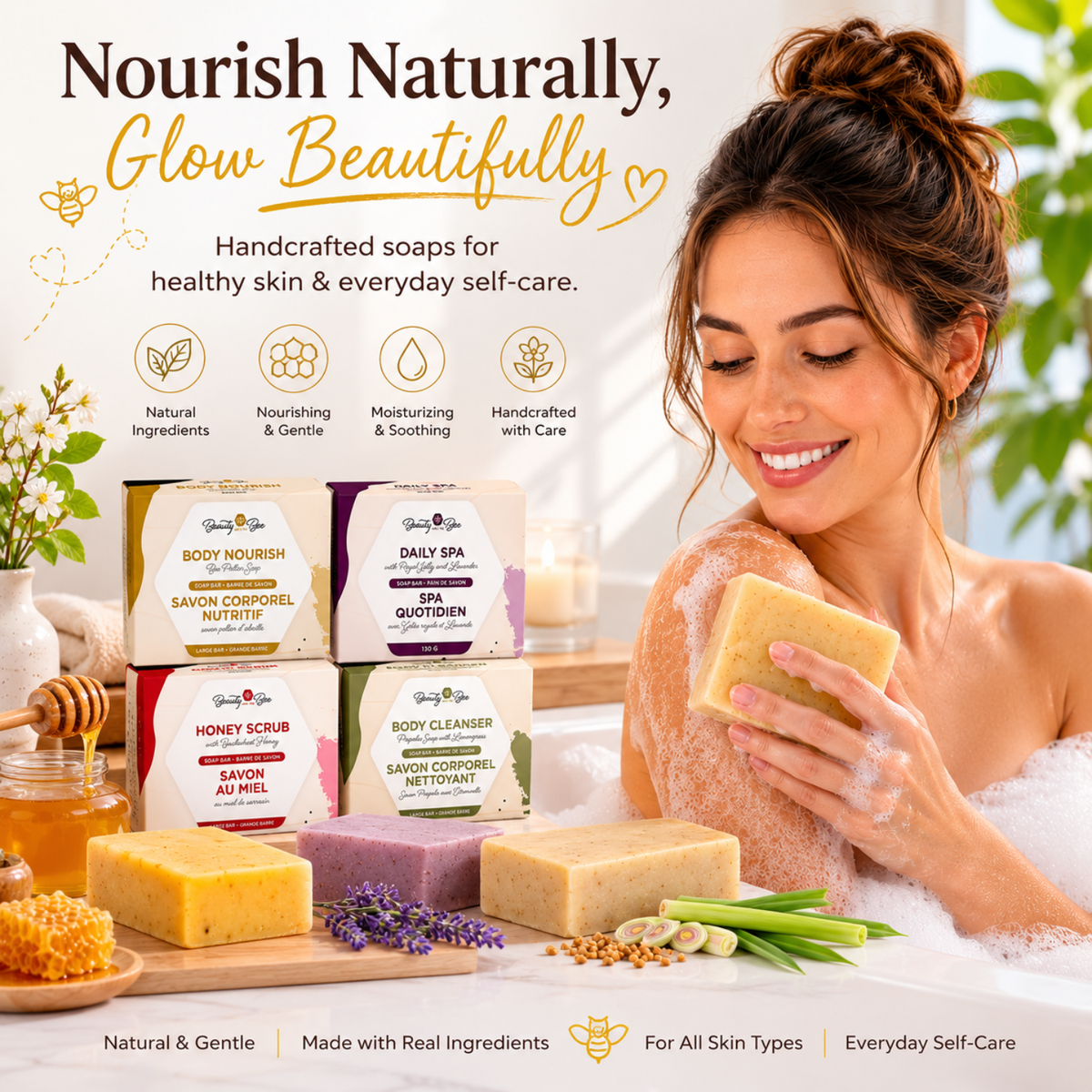 Dutchman's Gold Organic Lavender Soap Bar 110g with Honey & Propolis – Hydrating Daily Body Cleanser, Antibacterial