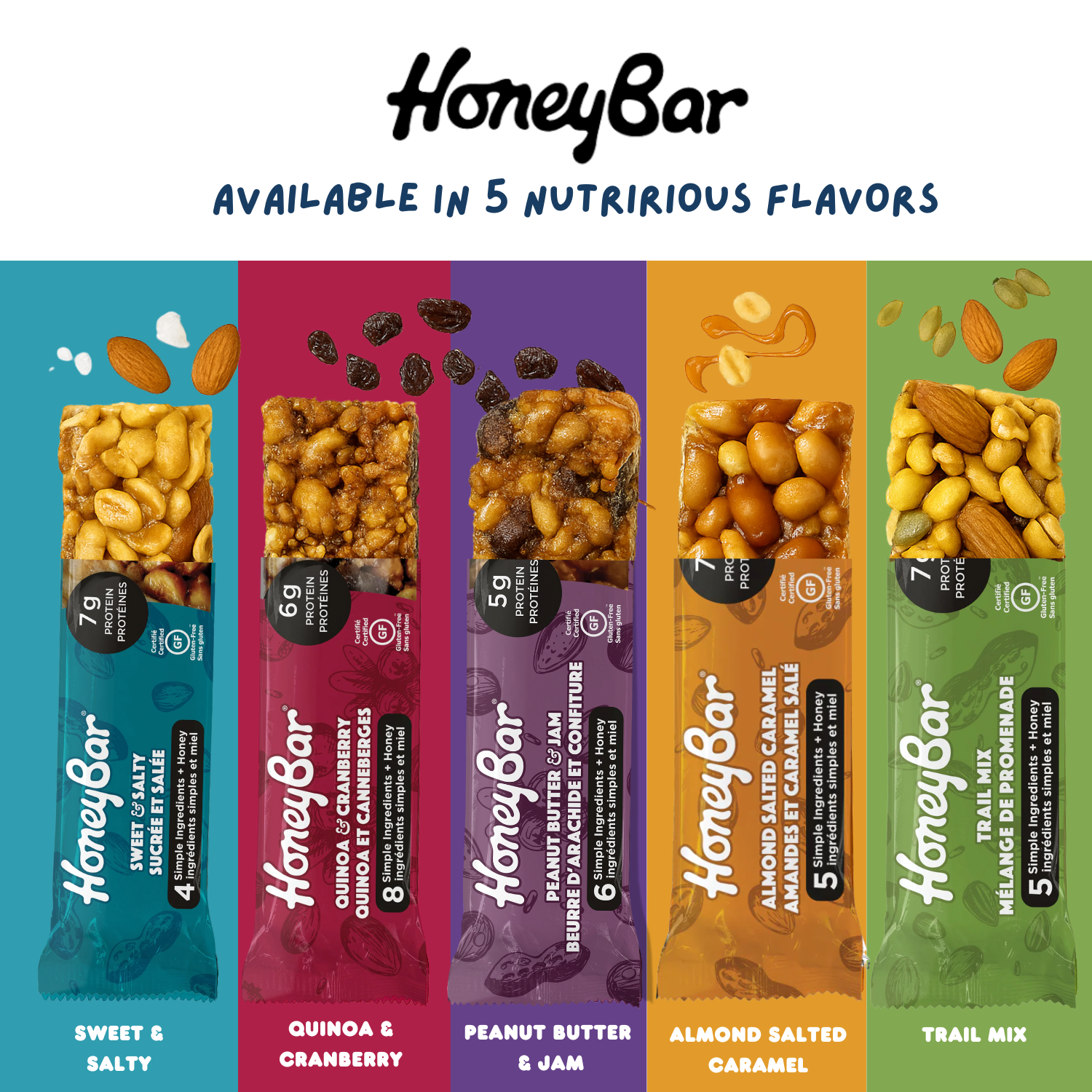 HoneyBar Healthy Quinoa Cranberry Bars | Gluten-Free, Honey-Sweetened, Real Cranberries – 5 x 40 g