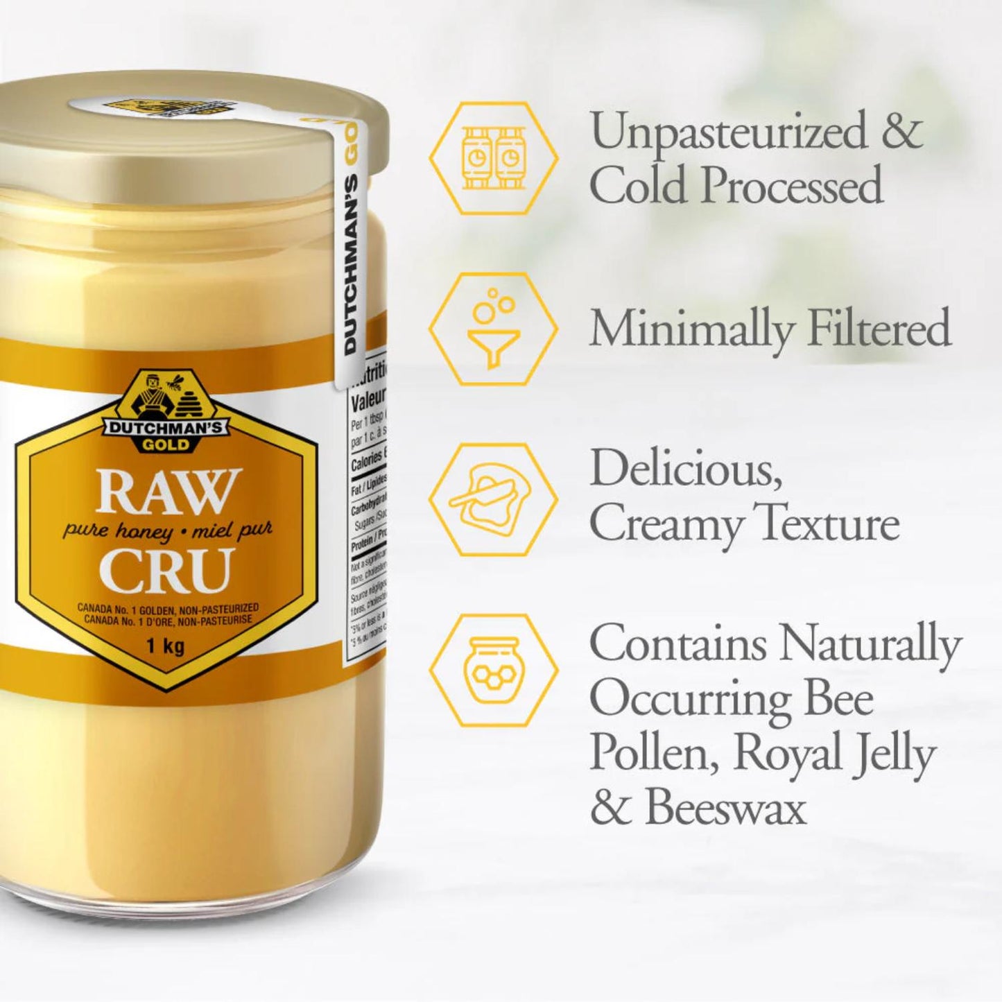 Dutchman's Gold Raw Honey 500g - Unfiltered - Non-pasteurized