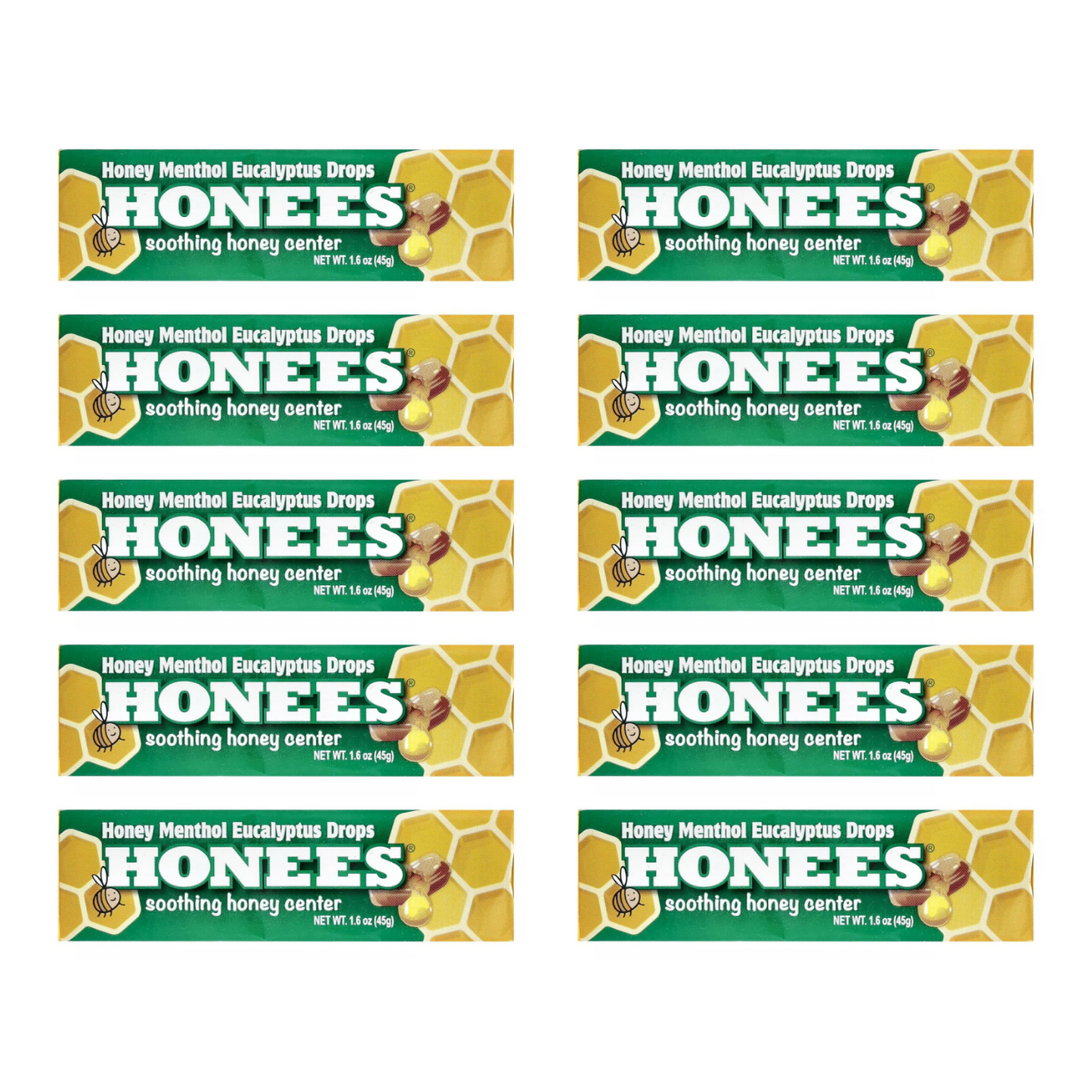 Honees Honey Menthol Eucalyptus Drops Bars Candies  10 x 45g