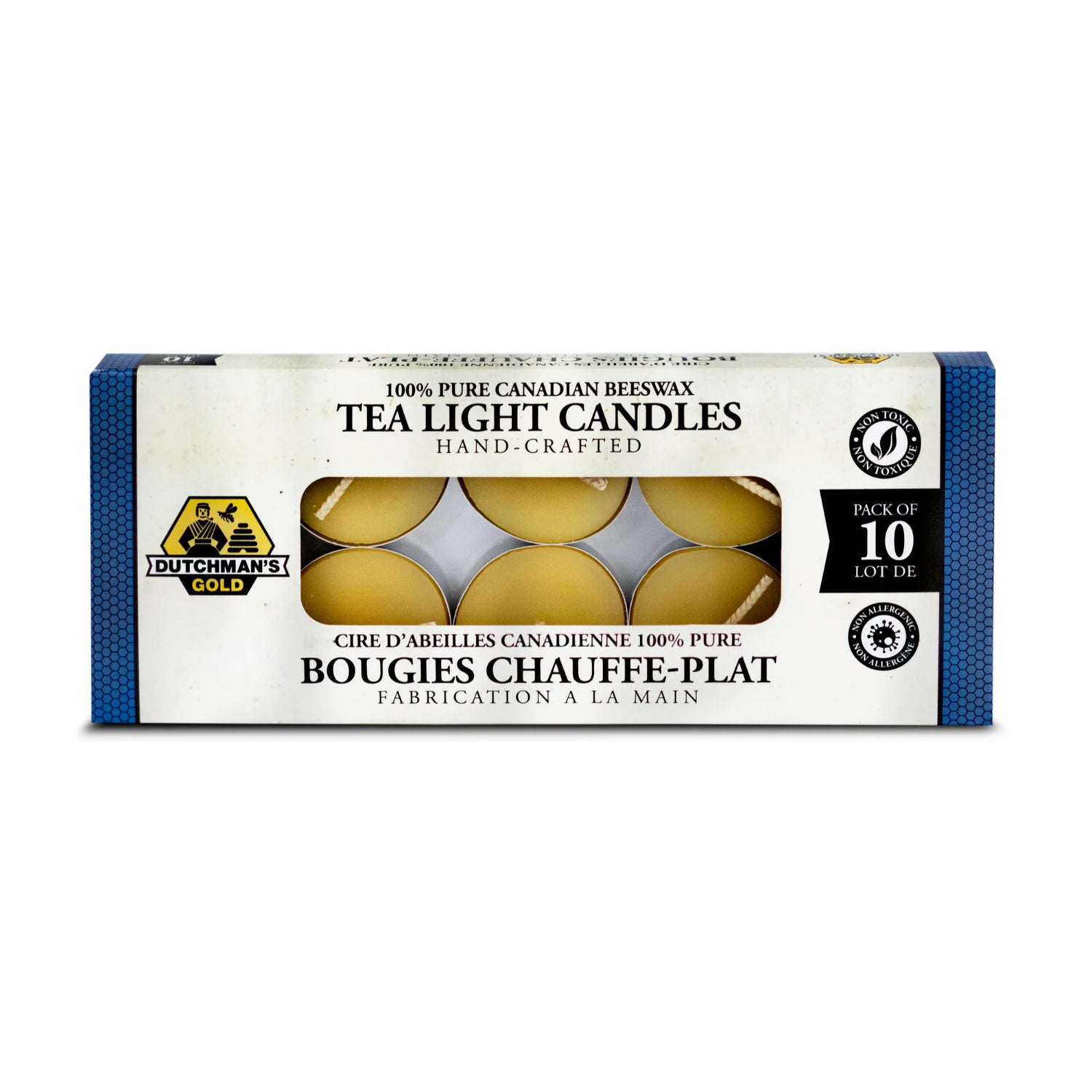Dutchman’s Gold 100% Pure Beeswax Tea Lights (10/Pack), Handcrafted, Dripless & Smokeless, Non-Toxic, Naturally Scented, Eco-Friendly, Perfect for Relaxation, Meditation, and Ambiance, Made in Canada