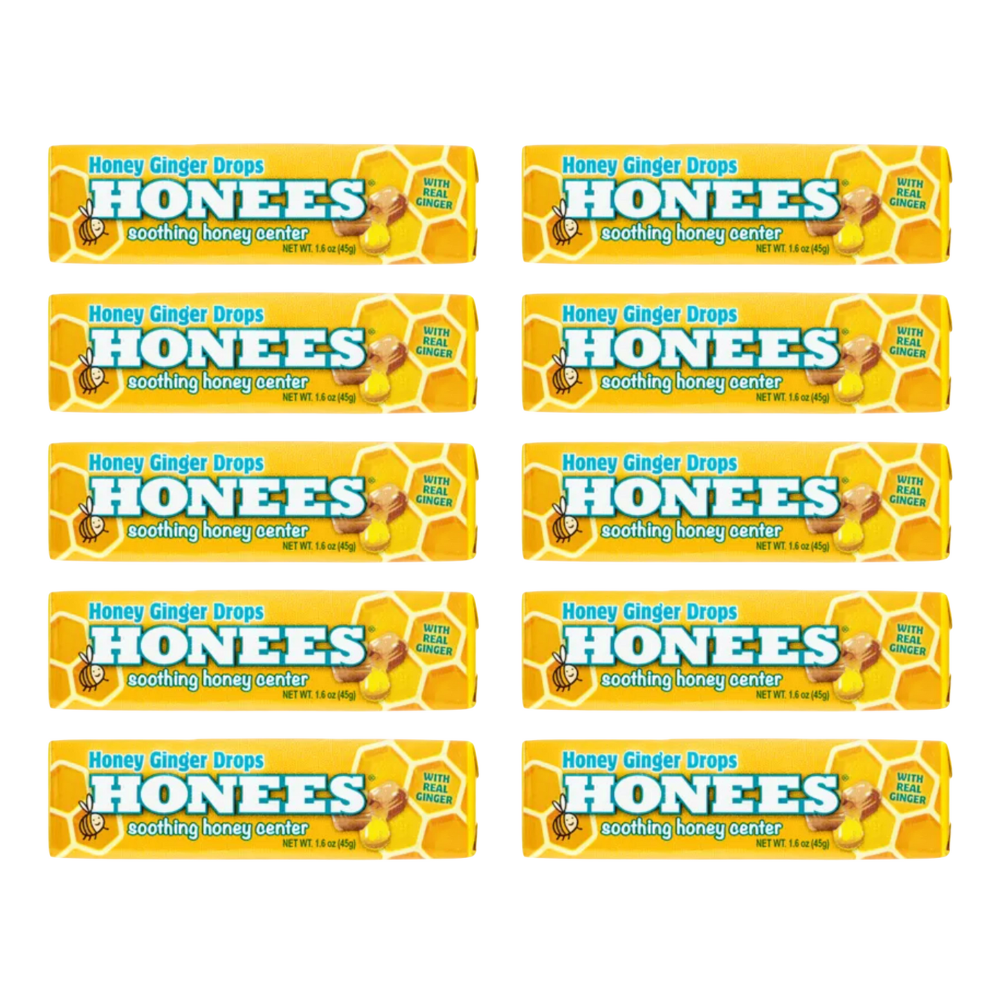 Honees Honey Ginger Drops Bars Candies 10 x 45g